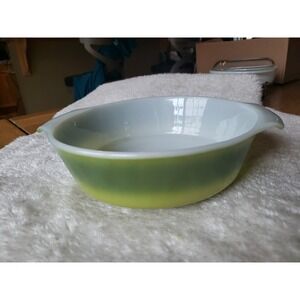 Fire King Avocado Green Round 9" Shallow Casserole Baking Dish MCM